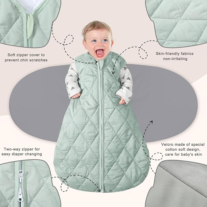 Newborn Sleep Sack Baby Swaddle,3-Way Adjustable Wearable Blanket,Swaddling Sleeping Bag,TOG 2.5 (Green, 6-12 Months)