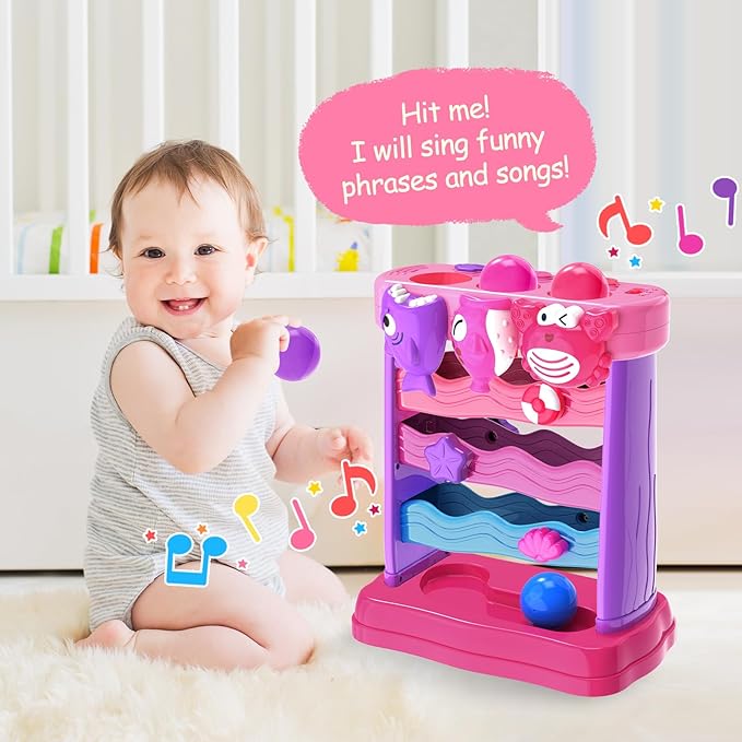 Toys for 1 2 Years Old, Interactive Feeding Toy with Music, Montessori Toys for Girl, Musical Cause and Effect Game for 12-18 Months, Christmas Birthday Gifts for Baby Toddlers Age 1-2