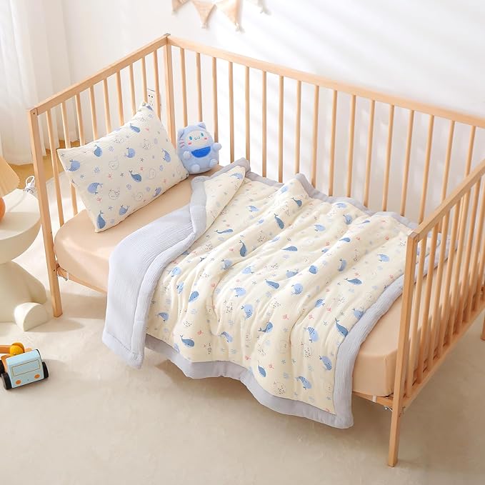 Cotton Muslin Toddler Comforter/Quilt,Ultra Soft & Breathble Muslin Toddler Blanket,All Season Baby Blankets for Boys and Girls, Machine Washable,41"x48"