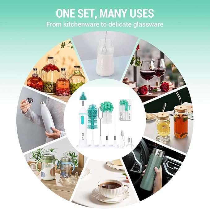 Electric Bottle Brushes Set, Baby Bottle Brush Cleaner, Portable Cleaning Brush Set, Silicon Bottle Brushes, Formula Mixer, Nipple Brush, Straw Brush, Soap Dispenser