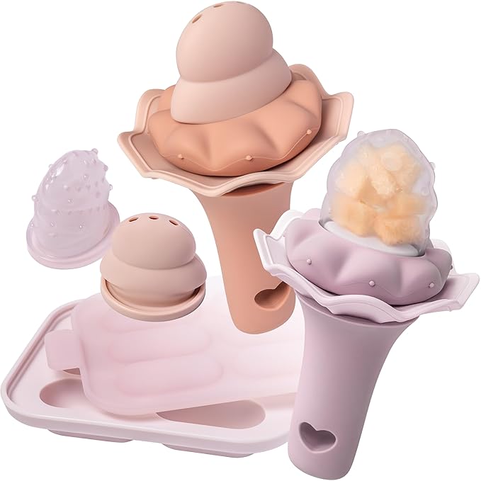 Moonkie Baby Fruit Feeder with Freezer Tray, BPA Free Silicone Food Feeder for Infant Self Feeding, Breastmilk Popsicle Molds, Mesh Feeder with Two Pouches, Baby Shower Gifts 4 Months+, 2 Pack