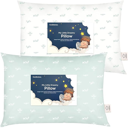 KeaBabies 2-Pack Toddler Pillow 13x18 - Soft Organic Cotton Kids Travel Bed Pillows for Sleeping, School, Nap, Machine Washable, Toddlers 2 to 5, Pillowcase Sold Separately (Planes)