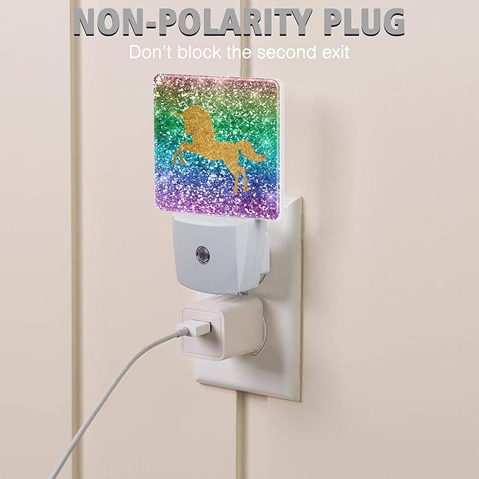 Sparkles Unicorn Night Lights Plug into Wall for Girls Boys Room, Night Lights LED Lamp with Dusk to Dawn Sensor Nightlight for Bedroom Kitchen Bathroom Hallway Home Wall Decor