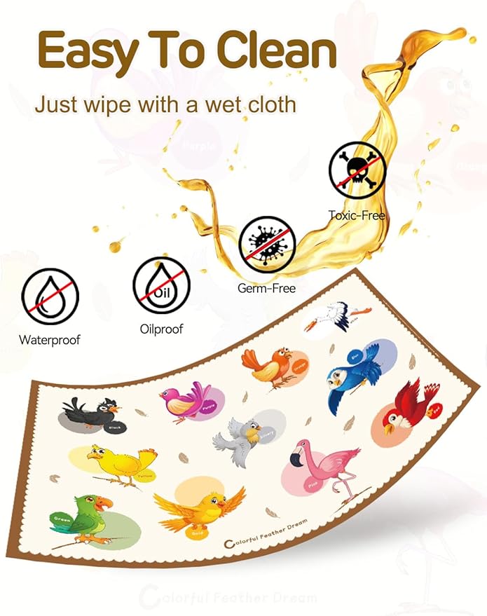 45 Pack Sticky Disposable Placemats for Baby & Toddlers,Cute Color Bird Toddler Placemat 12"x18" Kids Table Mat for Party, Picnic Table, Restaurants Dining Table Travel Essentials for Toddlers