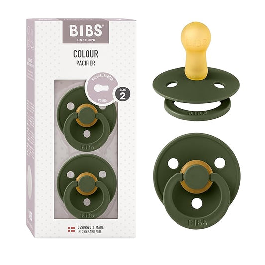 BIBS Pacifiers Colour Collection | Natural Rubber Baby Pacifier | Round Nipple | Set of 2 BPA-Free Soothers | Made in Denmark | 6+ Months (Pack of 2) | Hunter Green