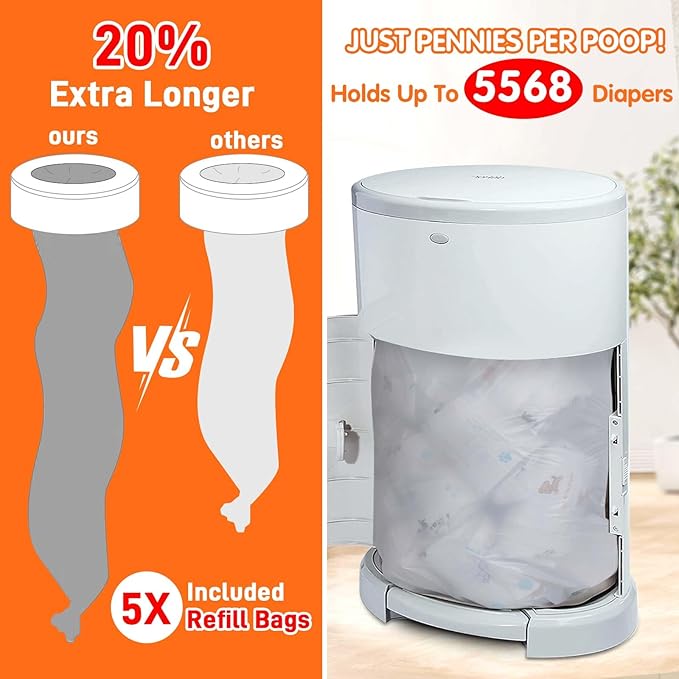 8 Pack Refills Compatible with DEKOR PLUS Diaper Pails | 20% Extra Length Diaper Pail Refill Bags Liners Holds 5568 Diapers | Ultimate Odor Control with Baby Scented