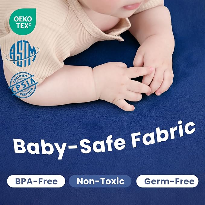 Baby Play Mat for Floor,1.3" Thick Elasti-Foam 50x50 Playpen Mat for Toddlers Infant Kids,Water-Repellent Soft Coral Velvet Tummy Time Non Slip Crawling,Tatami(Dark Blue)