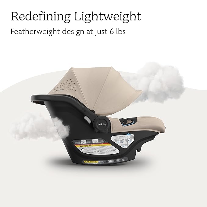 UPPAbaby Aria V2 Lightweight Infant Car Seat - Just Under 6 lbs - Base with Load Leg + Infant Insert + All-Weather FootCover Included - Direct Stroller Attachment - Declan (Oat Mélange)