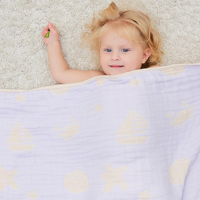 Ultra-Soft Muslin Baby Blanket (43x43 Inches,Lavender Ocean, 1-Pack)