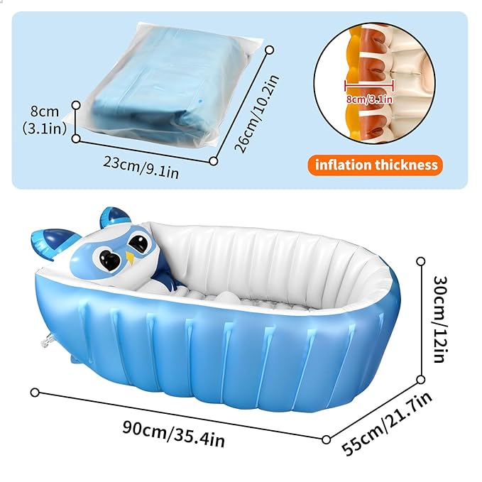 Boczif Inflatable Baby Bathtub, Toddler Bath Tub Non-Slip Baby Pool for Sitting, Foldable Infant Shower Basin Mini Air Swimming Pool, Kids Must Have Travel Bath, Portable Bathtub(Blue)