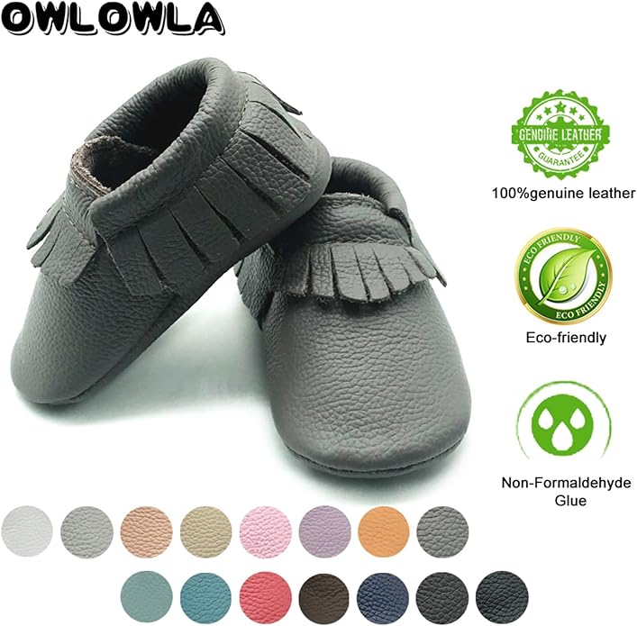 OWLOWLA Baby Moccasins Soft Sole Leather Baby Shoes Infant Toddler Pre-Walker Shoes Baby Boy Girl