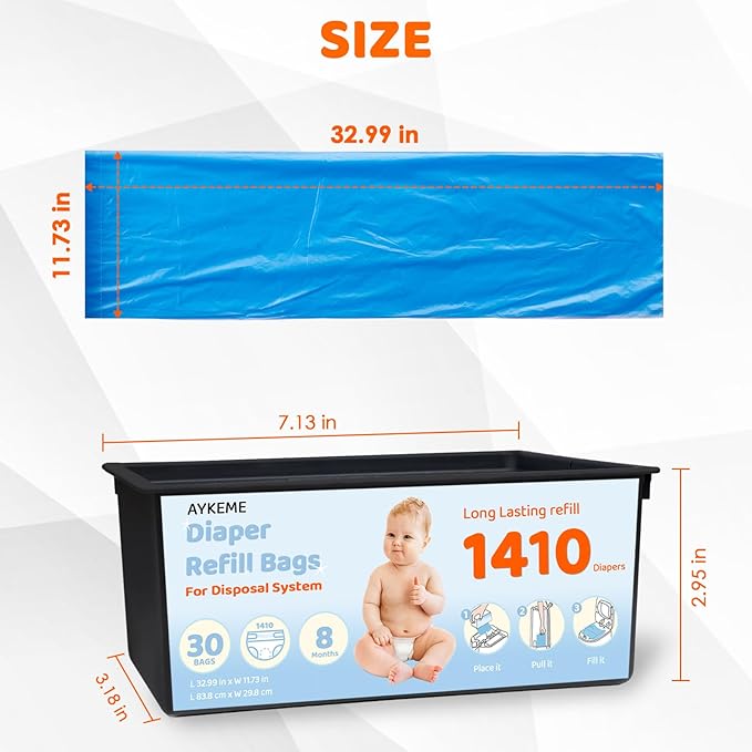 90 Bags Diaper Pail Refills Bags Compatible with Genie Easy Roll Signature & Platium Diaper Pails | 7-Layer OdorLock Technology | Up to 10 Months Use,3 Pack