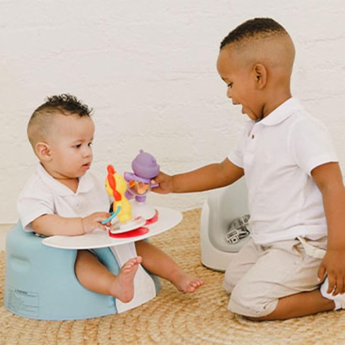 Bumbo Baby Floor Seat, Portable Infant Sit Up Activity & Eating Chair with Tray Accessory, Taupe - Feeding and Sitting Lounger for Babies and Infants Ages 3 to 12 Months