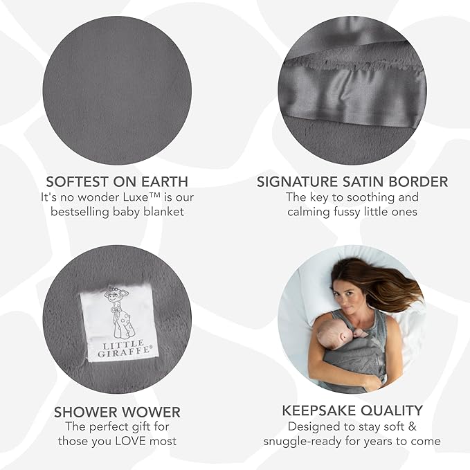 Little Giraffe Baby Blanket - Luxe Soft Blanket with Satin Trim - Baby Stroller Blanket - Newborn Baby Essentials & Baby Gifts - 29x35" - Charcoal