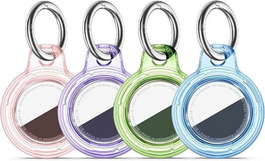 Upgrade Waterproof 4 Pack Airtags Holder with Apple Airtags Keychain, Hard PC Clear Air Tag Case, Anti-Scratch & Shock Air tag Holder, Men's Women's Keyrings & Keychains -Clear-Pink+Purple+Green+Blue
