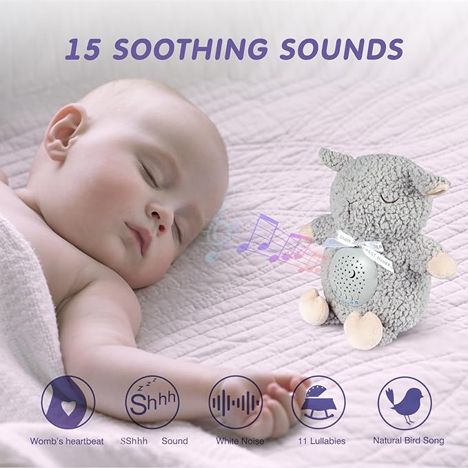 BEREST Baby Sleep Soother with Projector Night Light, Teddy Bear Sheep Musical Plush Toy with White Noise, Heartbeat, Shushing, Lullabies for Newborns, Boys & Girls Infants Shower Gift