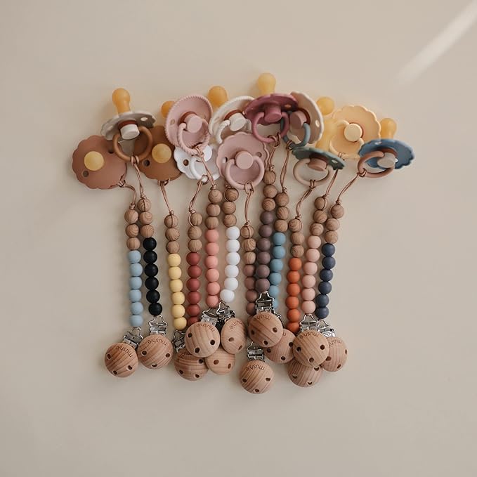 FRIGG Daisy Natural Rubber Baby Pacifier | Made in Denmark | BPA-Free (Chamomile/Peach Bronze, 6-18 Months) 2-Pack