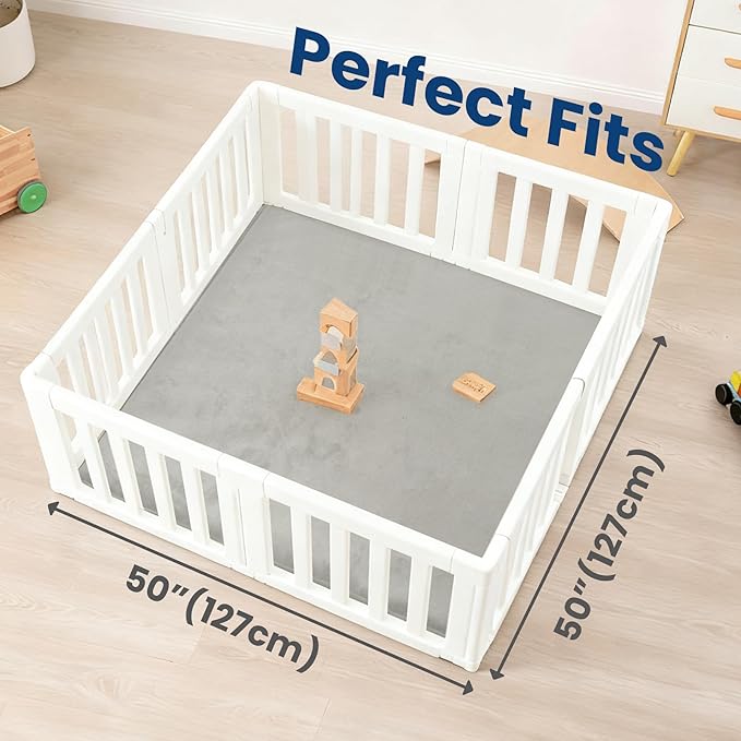 Baby Play Mat for Floor,1.3" Thick Elasti-Foam 50"×50" Playpen Mat for Tummy Time,Water Repellent Soft Coral Velvet for Toddler,Infant,Kids,Non-Slip Backing Safe for Crawling(Light Grey)