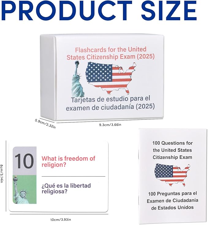 US Citizenship Flash Cards 2025 | 100 USCIS Civic Flash Card (Questions & Answers) | Bilingual English & Spanish Naturalization Test Study Guide | Includes Booklet & Portable Cards Ideal Gifts