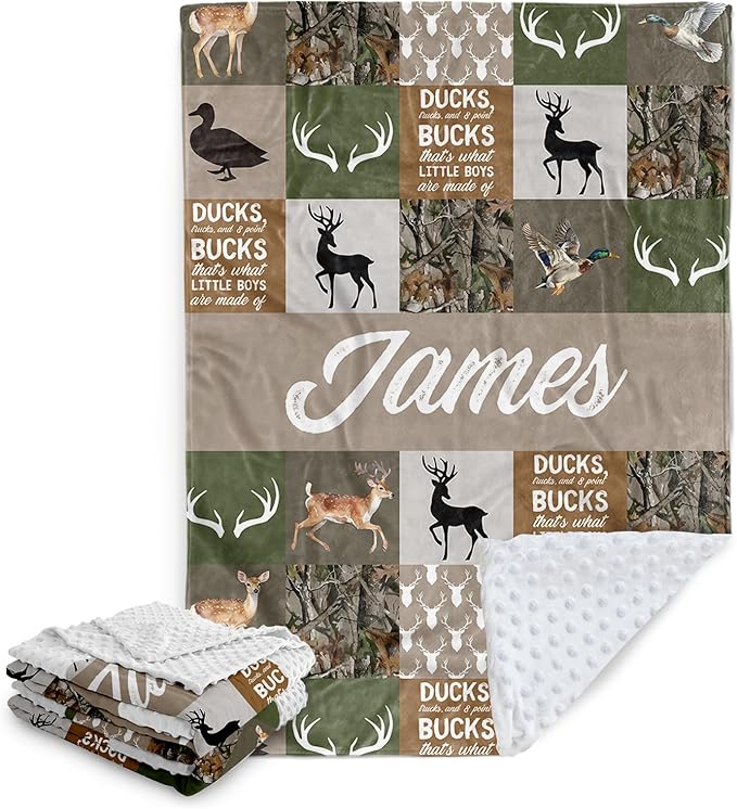 Personalized Baby Blanket for Boys, Custom Baby Blankets with Name, Soft Flannel Double Layer Receiving Swaddle Blanket, Woodland Deer Monogram Birthday Gifts for Toddlers Infants (47"x60")
