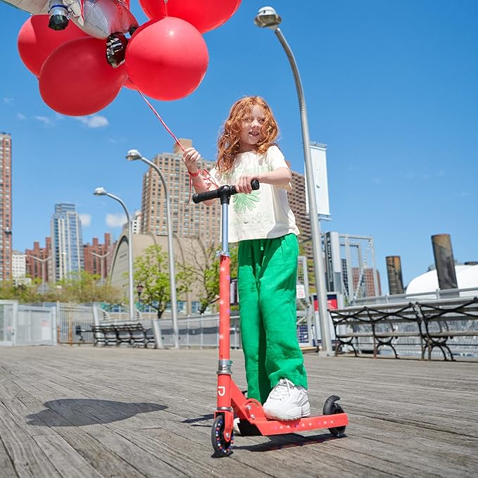 Jetson Jupiter Kids 2-Wheel Light-Up Kick Scooter, LED Lights on Handlebar, Stem, Wheels & Deck, Adjustable Handlebar, Rear Brake, Easy-Folding Mechanism, Ages 5+