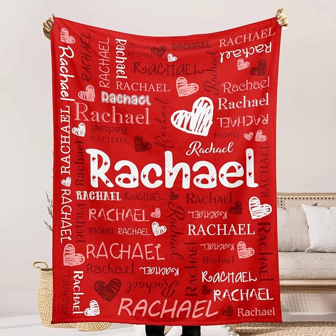Custom Name Blanket for Girls Boys, Personalized Baby Blanket with Name, Red Hearts Pattern Blankets for Infant Toddler Birthday Christmas, Ultra-Soft & Cozy Blankets for Daughter Son Nephew Niece