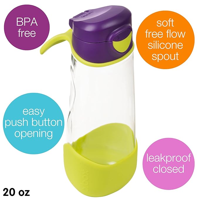 b.box 20 oz Sport Spout Kids Water Bottle for School, Sports, Travel, Daycare. Leakproof, Spill Proof, Dishwasher Safe. Easy Grip Triangle Shape, Durable Tritan Material. BPA Free.