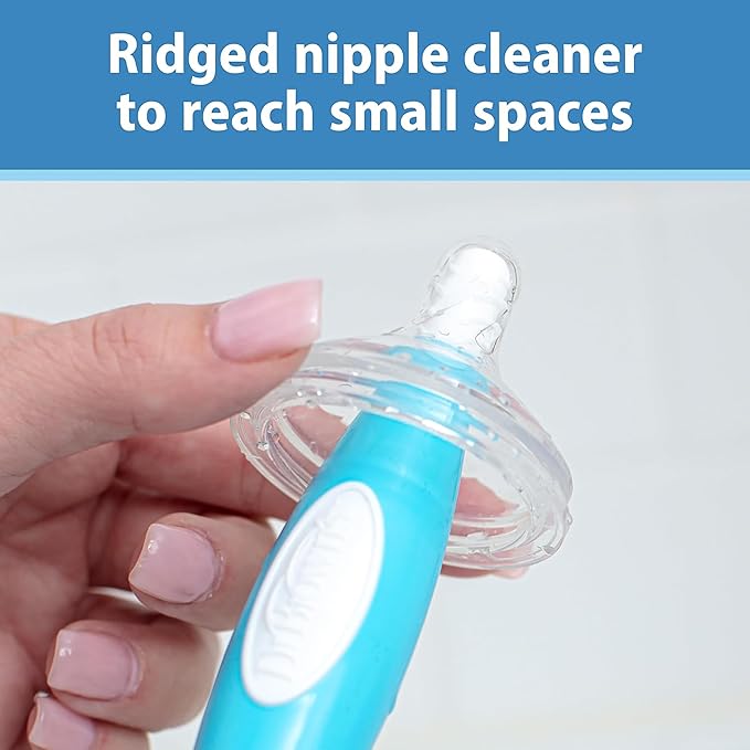 Dr. Brown's Soft Touch No Scratch Baby Bottle Cleaning Brush Nipple Cleaner with Stand and Storage Clip, BPA Free, Blue 1-Pack