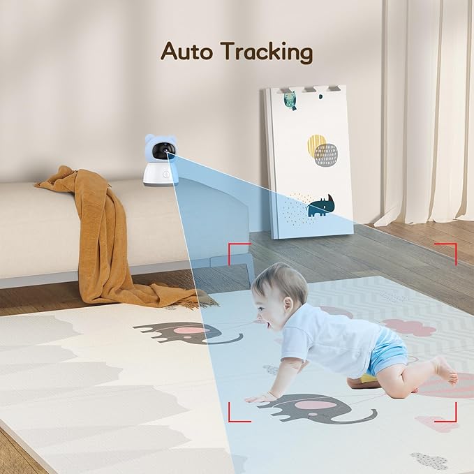 2K WiFi Baby Monitor with 5'' 1080P Screen, Smart Baby Camera with App Control, 360°Auto Tracking, Motion & Sound & Humidity & Temperature Detection, Night Vision, 2-Way Talk,Long Battery Life