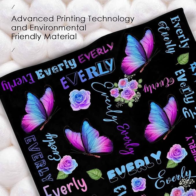 M YESCUSTOM Personalized Baby Blanket with Name, Black Butterfly Customized Blanket for Girls, Toddler, Newborn, Baby Shower, Christmas, Birthday