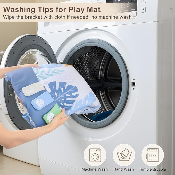 Baby Play Gym Mat Tummy Time Mat, Washable Baby Activity Play Mat for Sensory, Visual, Hearing, Touch Development, Baby Toys Shower Gift for Newborn