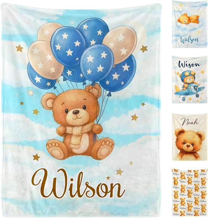 Personalized Baby Blanket for Boys Girls, Ultra Soft Cozy Custom Baby Blanket with Name for Kids Toddlers Fleece Bed Throw Blanket for Newborn Kids for Birthday Christmas Customized