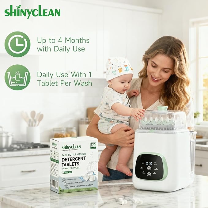 120PCS Baby Bottle Washer Tablets for Momcozy & Baby Brezza Pro, Natural Enzyme Detergent,Deep Cleaning, Chlorine & Fragrance Free, No Residue, Universal Fit All Bottle Washers Machines