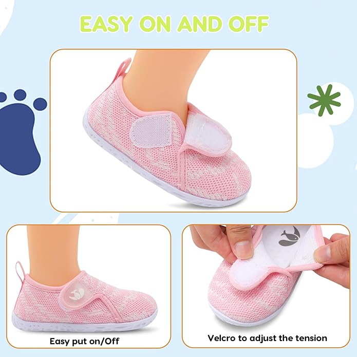 FEETCITY Baby Boys Girls First Walking Shoes Infant Sneakers Crib Shoes Breathable Lightweight Slip On Shoes