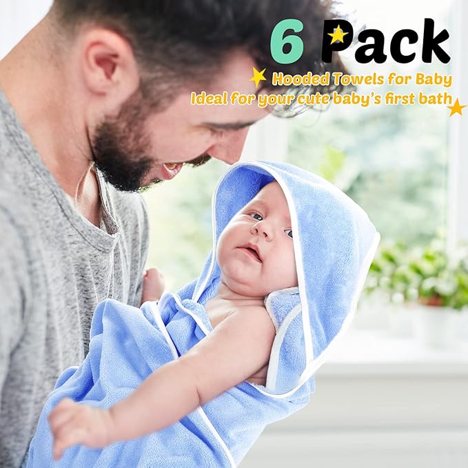 Chumia 6 Pack Baby Bath Towel Coral Fleece Soft Absorbent Newborn Hooded Towel for Kid 30 x 30 Inch Toddler Bath Blanket for Babies Infant Shower Gift(Mixed Colors)