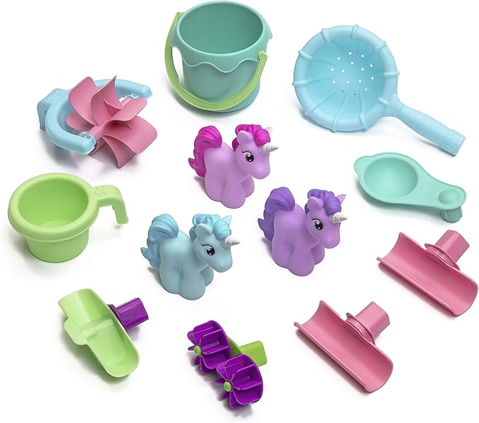 Step2 Rain Showers and Unicorns Water Table, Kids Water and Sand Activity Sensory Playset, Summer Outdoor Toys, 13 Piece Water Toy Accessories, for Toddlers 1.5+ Years Old, Blue & Purple