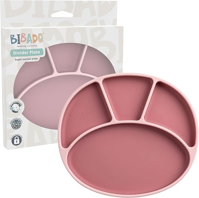 BIBaDO - Silicone Suction Divider Plate (Blush) - Toddler Plates - Help Develop Motor Skills - Durable, Dishwasher & Microwave Safe, BPA Free - Medical Grade - Baby Essentials - 6 Months to 3 Years
