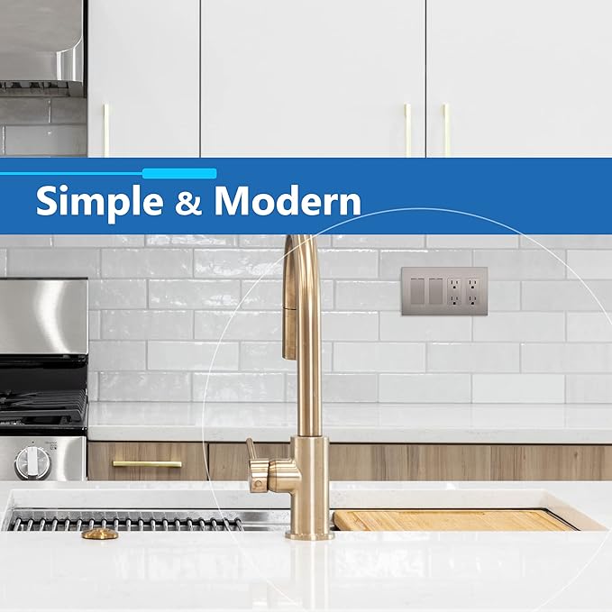 LIDER Brushed Finish Decorator Switch Cover, Screwless Wall Plate, Mid-Size 4-Gang 4.88" x 8.58", Unbreakable Polycarbonate Thermoplastic, UL Listed, LSWP-34M-BNK, Brushed Nickel