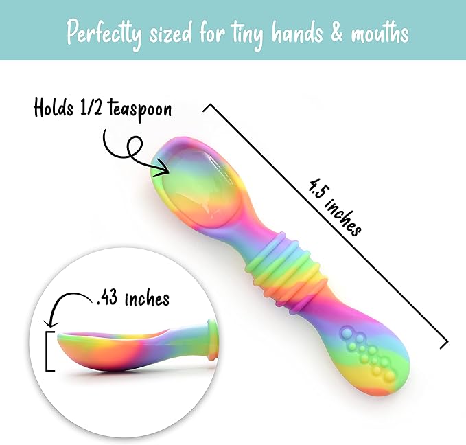 PrimaStella Silicone Chew Spoon Set for Babies and Toddlers - Safety Tested - BPA Free - Microwave, Dishwasher and Freezer Safe