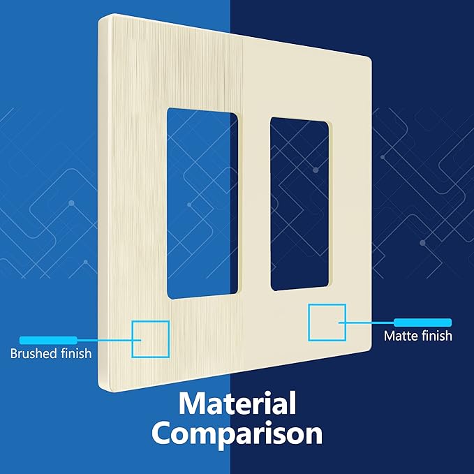 LIDER Matte Finish Double Decorator Switch Cover, Screwless Wall Plate, Mid-Size 2-Gang 4.88" x 4.92", Unbreakable Polycarbonate Thermoplastic, UL Listed, LSWP-32M-BLA10P,Brushed Light Almond, 10 pack