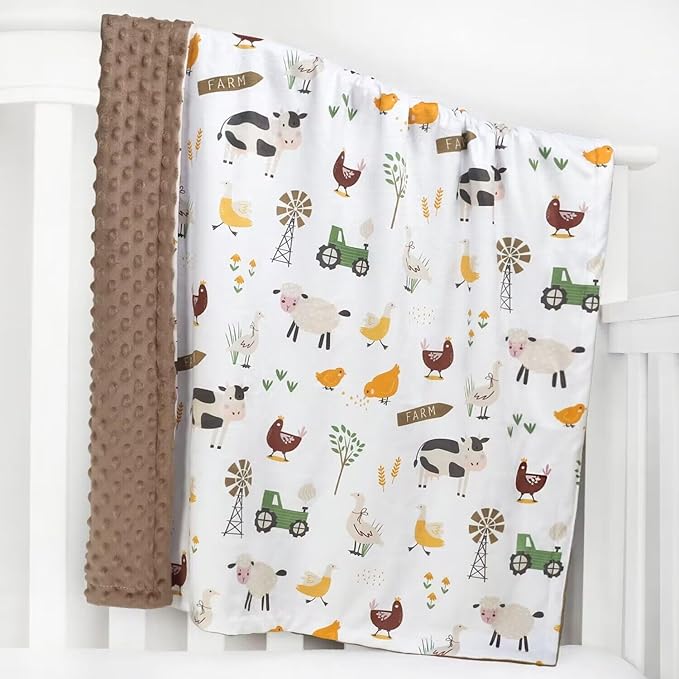 HOMRITAR Baby Blanket for Boys Soft Lightweight Minky Blanket with Double Layer Dotted Backing for Infant Toddler Nursery Crib with Cute Farm Animals Design 30 x 40 Inch