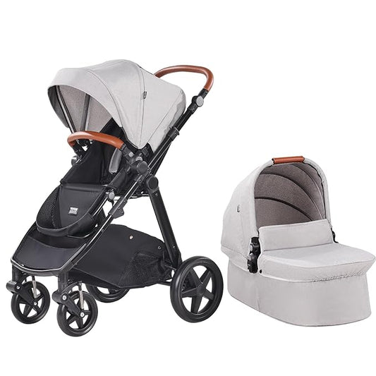 VEVOR 2-in-1 Baby Stroller with Infant Bassinet, Reversible Seat & Easy One-Button Fold, Aluminum Frame, EVA Tires with Brake, Lightweight Travel System Combo (Light Gray)