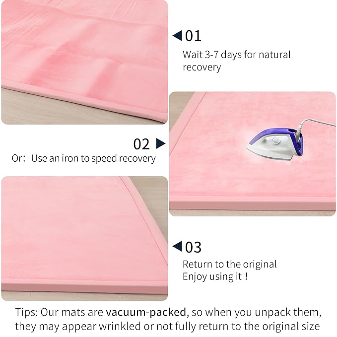 ACOMOPACK Baby Play Mat for Floor 1.3" Thick Memory Foam Play Mat 59"×71" Tummy Time Crawling with Non-Slip Bottom for Living Room,Nursery,Soft Velvet Playpen Mats for Kids,Infants（Pink）