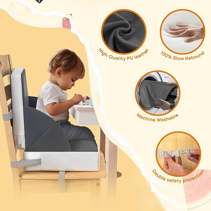 Portable Toddler Booster Seat for Dining Table, Adjustable Lightweight Toddler Chair for Travel, Compact Design, Easy to Clean (Grey)