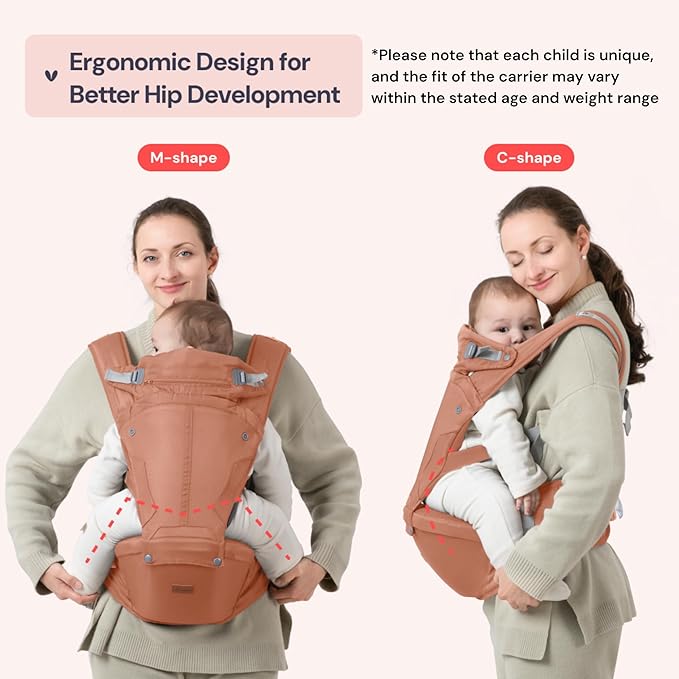 BabbleRoo Grow Carrier – Safety-Certified 6-in-1 Baby Carrier with Hip Seat, Ergonomic & Adjustable Toddler Carrier 7-50 lbs with Hip Support, Hood for Sun Protection, Newborn to Toddler,Kangaroo Rose