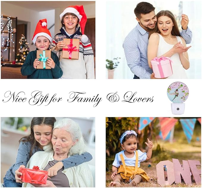 EKOBLA Bird Night Light Spring Hummingbird Pink Flowers Cherry Blossoms Night Lights Plug into Wall Auto on/Off, Indoor Plug-in Wall Light Sleep Friendly for Boys Girls Seniors Elderly