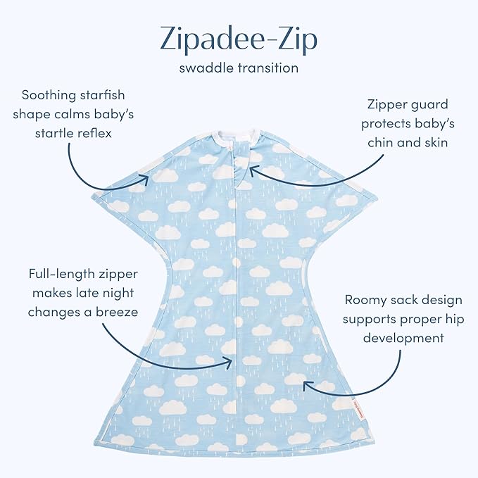 SleepingBaby Zipadee-Zip Transition Swaddle - Cozy Baby Swaddle Blanket with Zipper Convenience - Roomy Wearable Blanket for Easy Diaper Changes - Spring Showers, Medium (6-12 Month)
