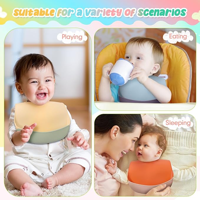 Mepase Silicone Bibs Waterproof Silicone Baby Bibs Soft Adjustable Baby Feeding Unisex Kid Eating Supplies