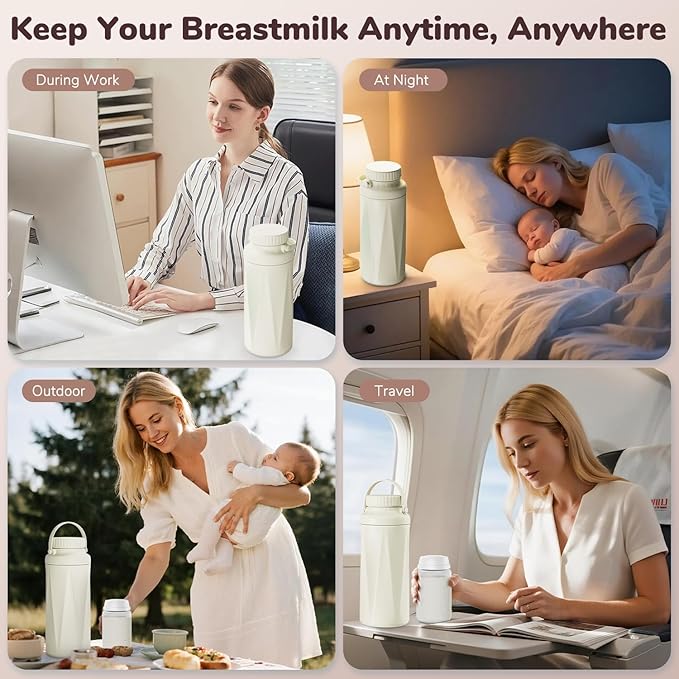 22oz Portable Breast Milk Cooler Bottle-Breastmilk Chiller for Outdoor Travel Mom, Keeps Milk Fresh Cooling for 24 Hours,Breastfeeding Essentials with 2pcs Bottle for Breastmilk Storage
