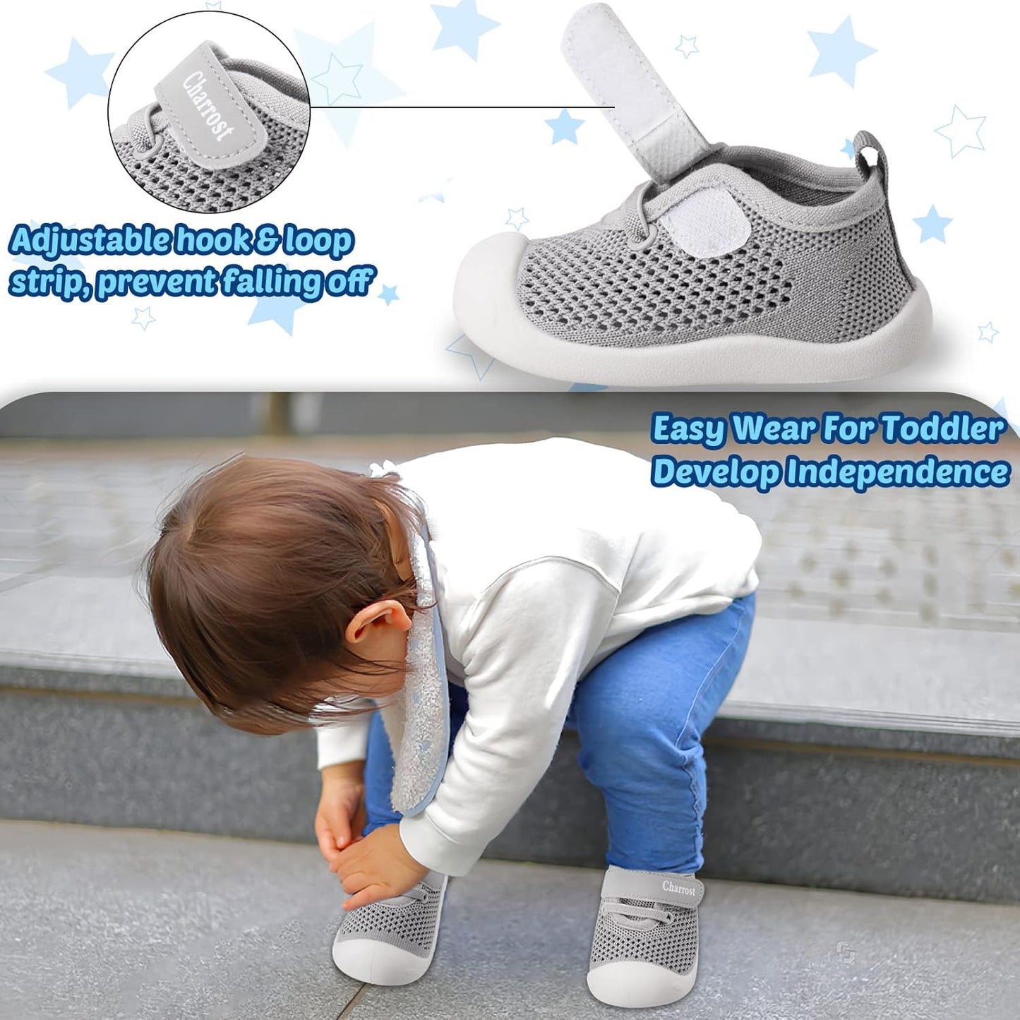 Baby First-Walking Shoes 1-4 Years Kid Shoes Trainers Toddler Infant Boys Girls Soft Sole Non Slip Cotton Canvas Mesh Breathable Lightweight TPR Material Slip-on Sneakers Outdoor